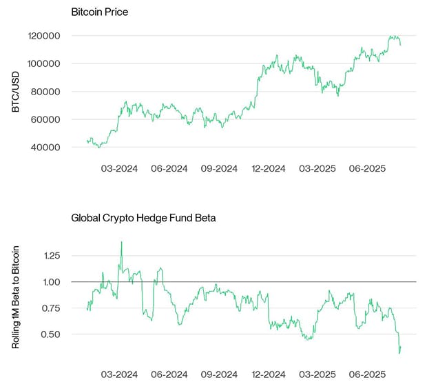 Bitcoin Price vs Hedge Fund Beta