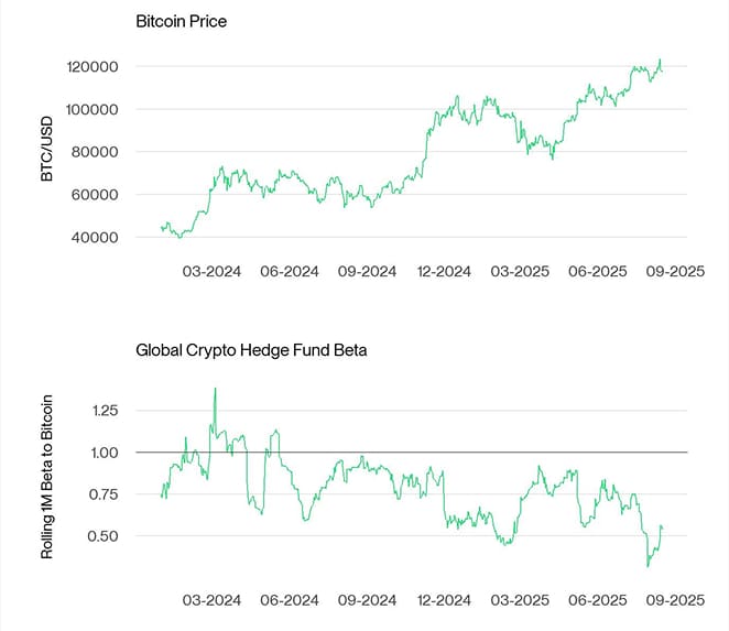 Bitcoin Price vs Hedge Fund Beta