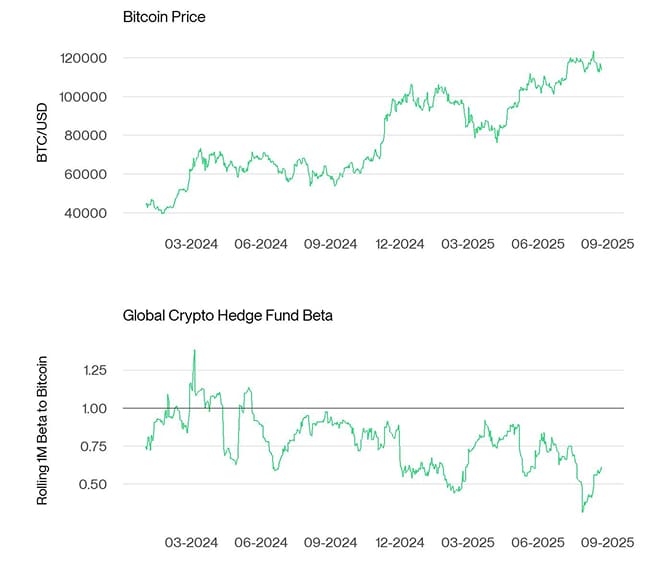 Bitcoin Price vs Hedge Fund Beta